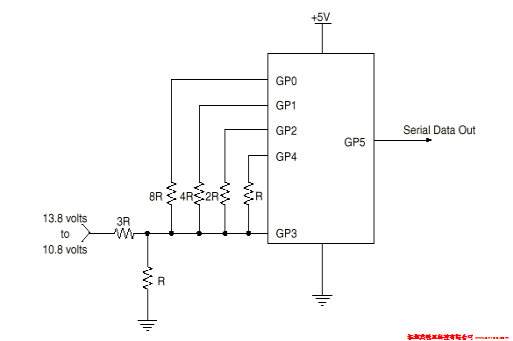 PIC12C508單片機蓄電池監(jiān)控電路圖